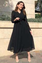 Double Breasted Maxi Chiffon Dress Black