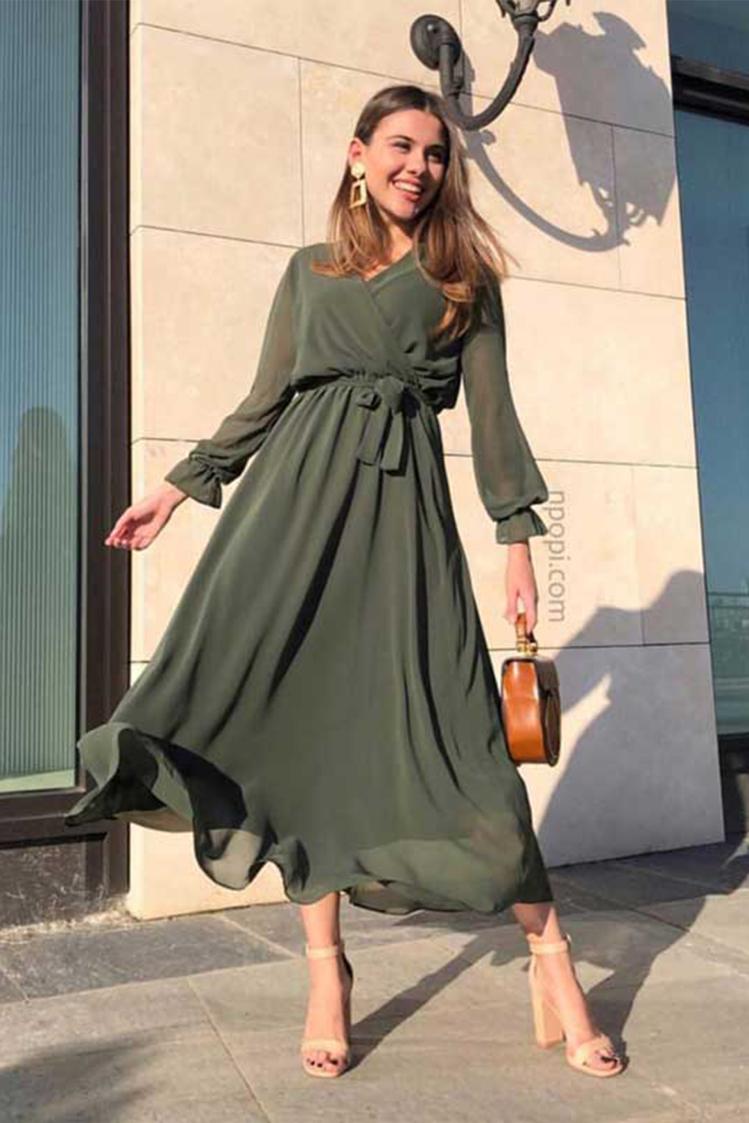 Double Breasted Maxi Chiffon Dress Green Mardaz Fashion