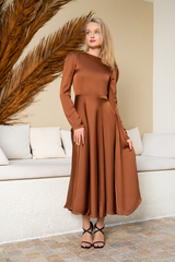 Brown Plain Silk Dress