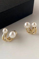 Gold Double Loop Pearl Earrings