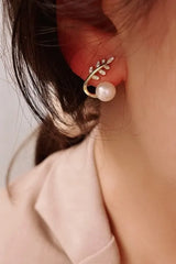 1pair Pearl & Leaf Design Stud Earrings