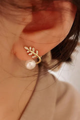 1pair Pearl & Leaf Design Stud Earrings