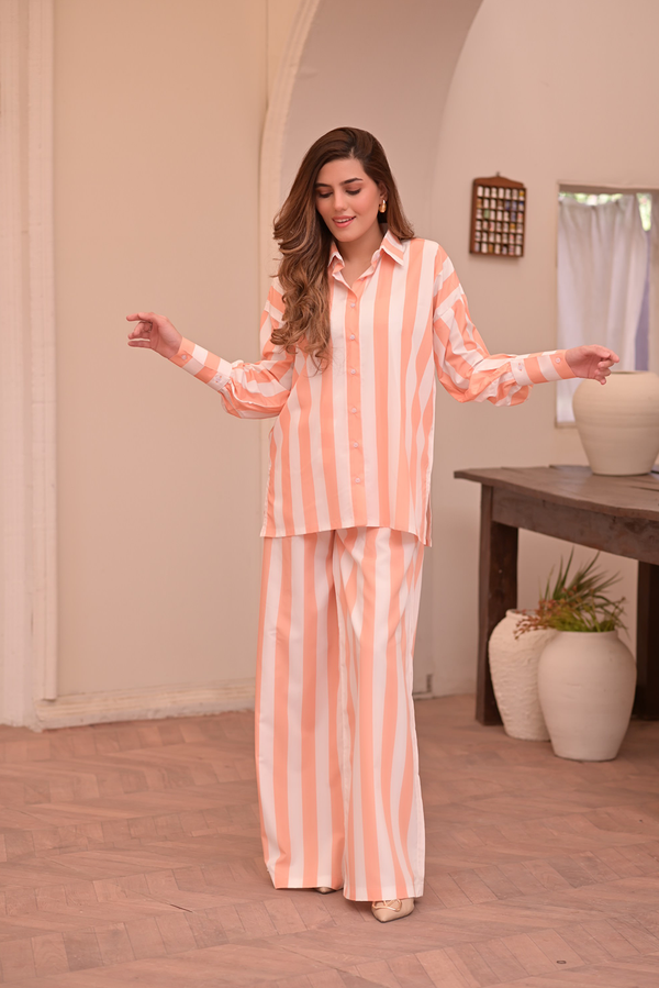 Orange Striped Co Ord Set