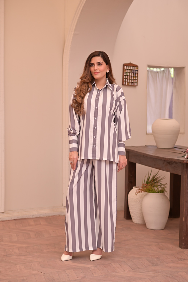 Grey Striped Co Ord Set
