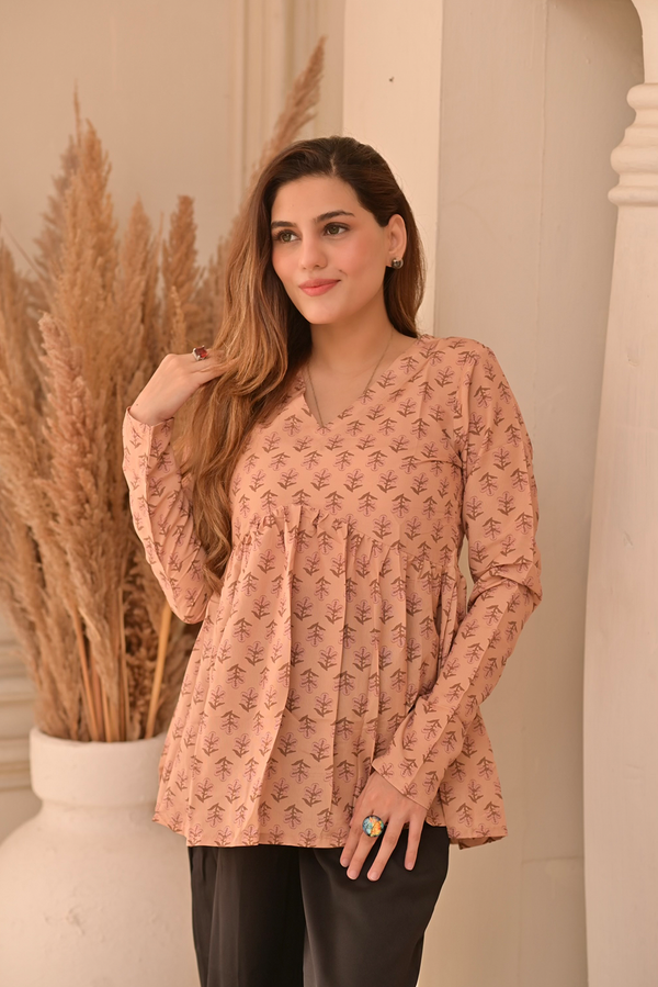 Floral Printed Poly Cambric Top – Full Sleeves | Mardaz Fashion