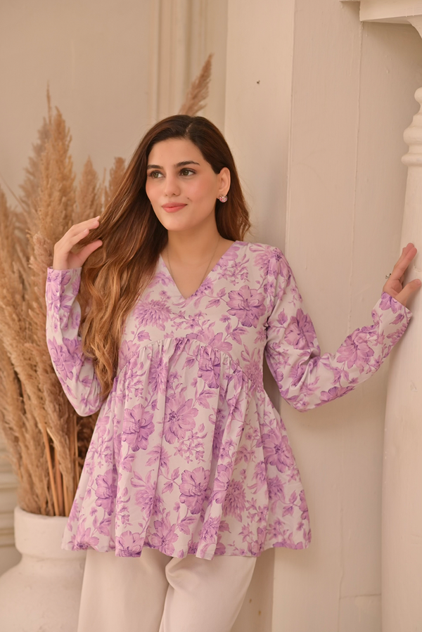 Floral Printed Poly Cambric Top – Full Sleeves | Mardaz Fashion