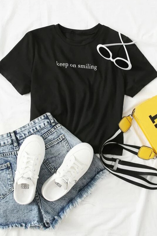 Black Keep On Smiling Graphic Cropped Tee