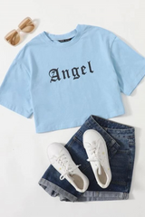 Blue Letter Graphic Crop Tee