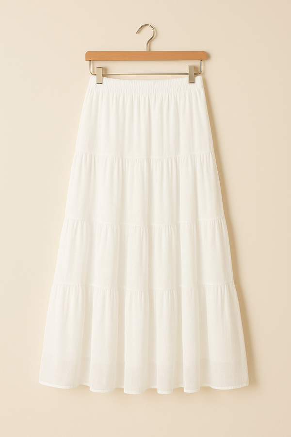 White Chiffon Tiered Maxi Skirt with Inner Lining