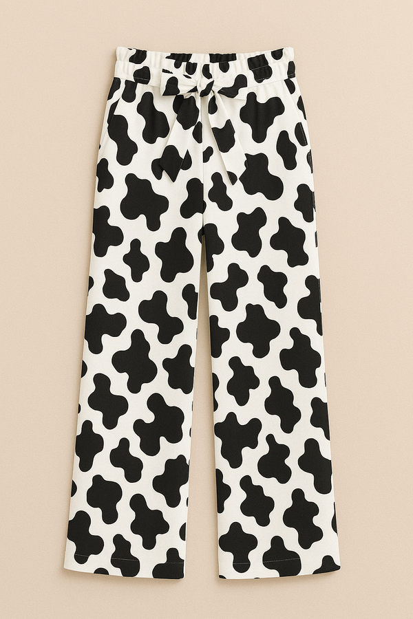 Cow Print Wide-Leg Trouser with Belt
