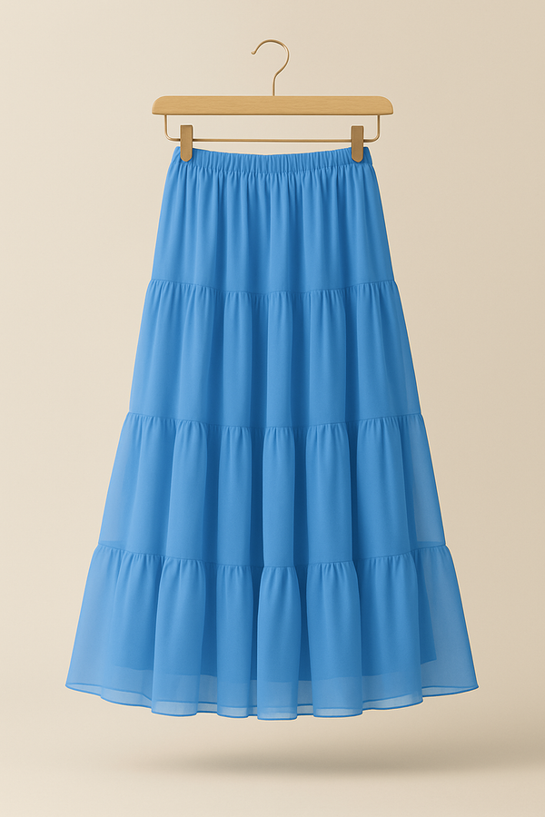 Light Cobalt Blue Tiered Chiffon Skirt with Lining