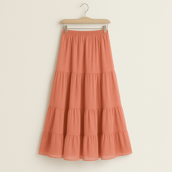 Coral Terracotta Tiered Chiffon Skirt with Lining