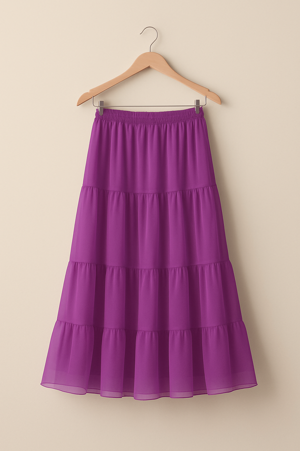 Purple Tiered Chiffon Skirt with Lining