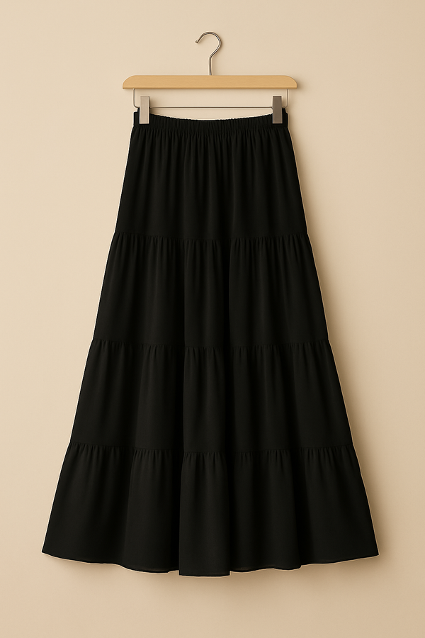 Black Georgette Tiered Maxi Skirt