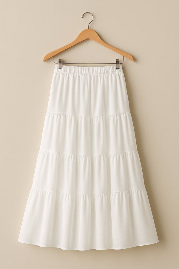 White Georgette Tiered Maxi Skirt