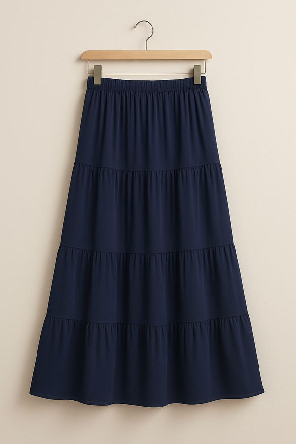 Navy Blue Georgette Tiered Maxi Skirt