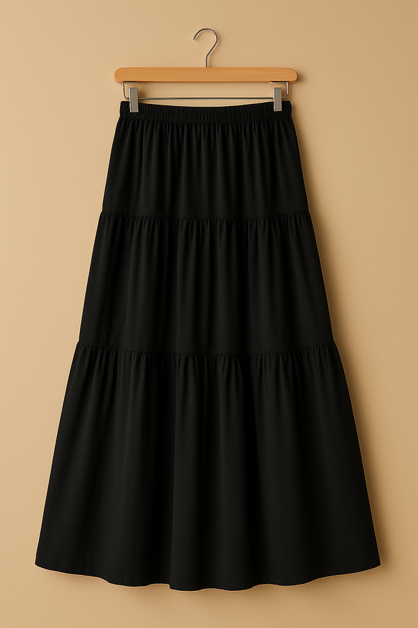 Black Crepe 2 Tiered Maxi Skirt