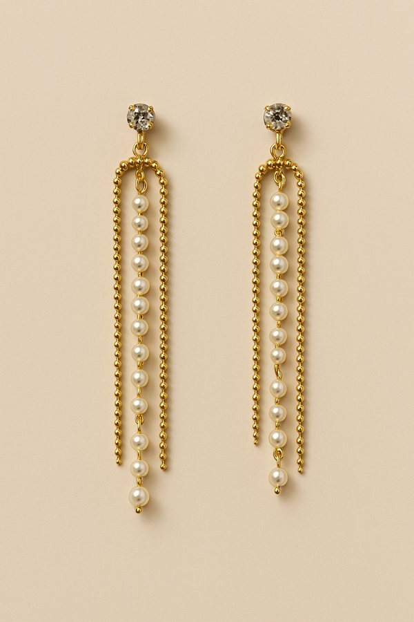 Elegant Pearl & Gold Chain Drop Earrings