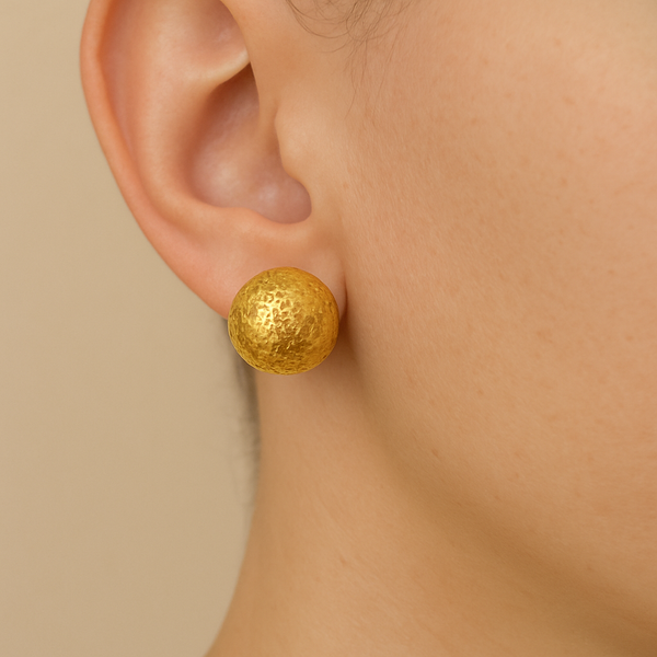 Golden Textured Sphere Stud Earrings