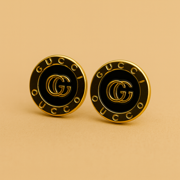 Black & Gold Emblem Stud Earrings