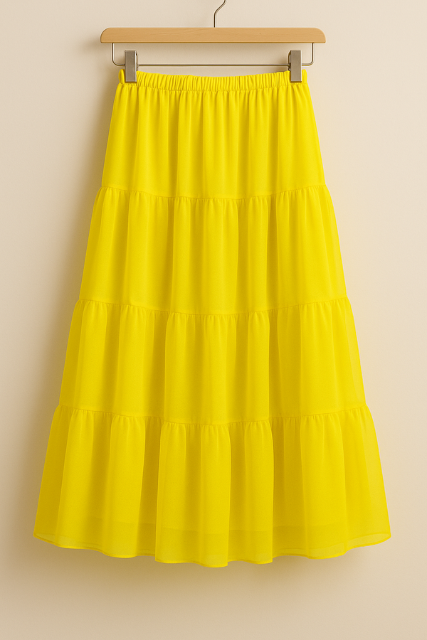 Yellow Chiffon Tiered Maxi Skirt with Inner Lining