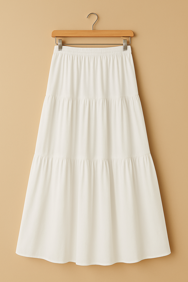 White Crepe 2 Tiered Maxi Skirt