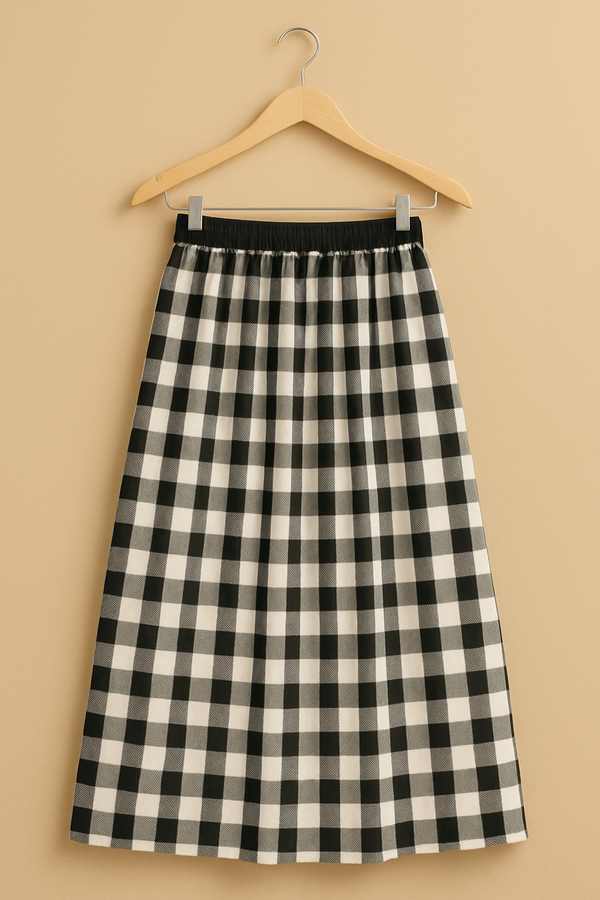 Black & White Gingham Checkered A-Line Skirt