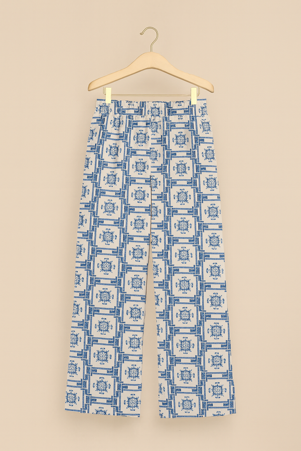 Tile Print Wide-Leg Pant