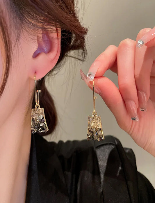 High Quality Korean Grey Crystal Dangle Earrings