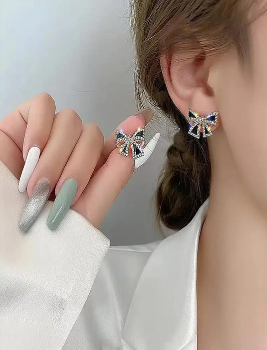 Korean Earings Fashion Jewelry Elegant And Sweet Cute Black Small Bow Small Delicate Earrings For Women