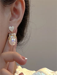Love Heart Bowknot Pearl Earrings for Women