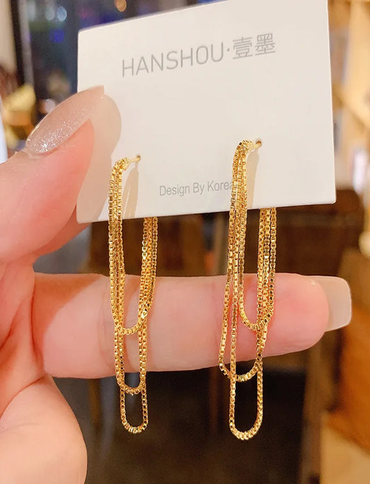 Luxury Women's Korean Earrings Tassel Line Hanging Stainless steel Earrings