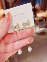 Fashion Leaf Long Crystal Leaf Drop Earrings for Women