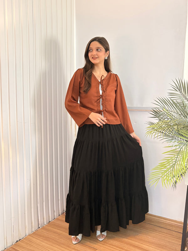 Black Georgette Tiered Maxi Skirt