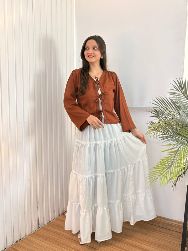 White Georgette Tiered Maxi Skirt