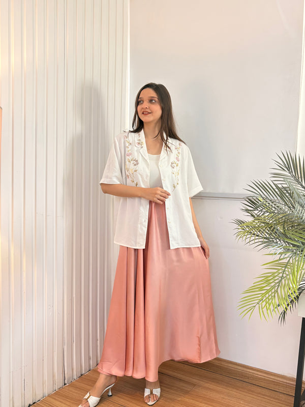 Pink Plain Silk Skirt