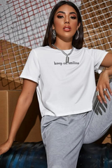 White Keep On Smiling Graphic Cropped Tee