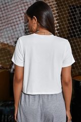 White Keep On Smiling Graphic Cropped Tee