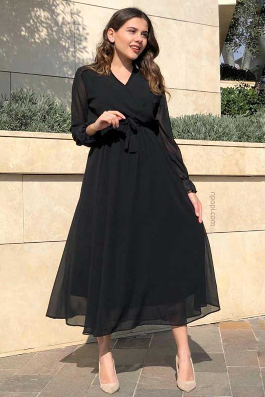Long black chiffon dress on sale