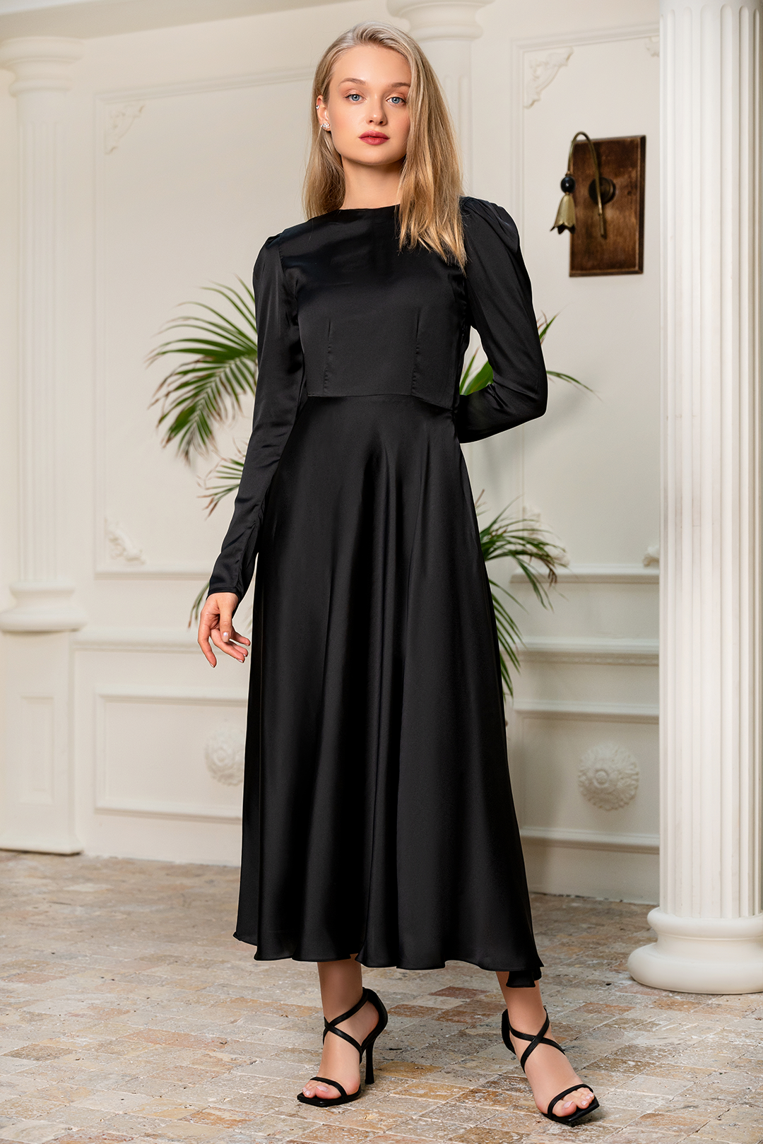 Black Plain Silk Dress Mardaz Fashion