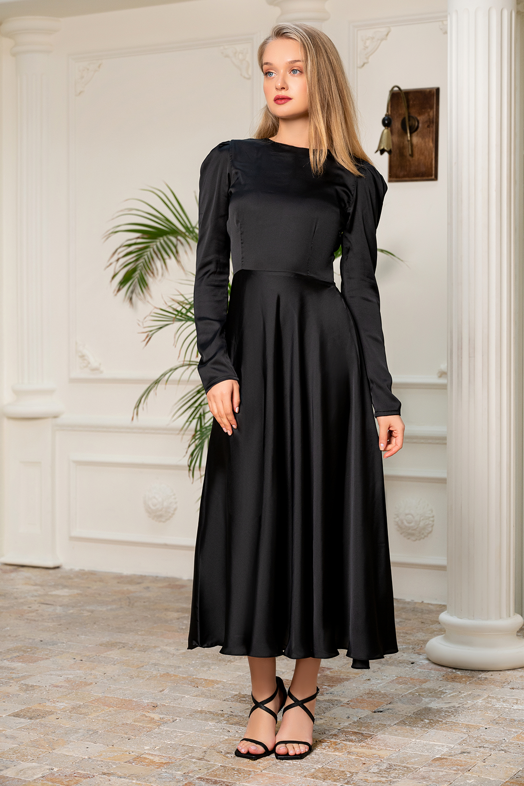 Black plain top dress long