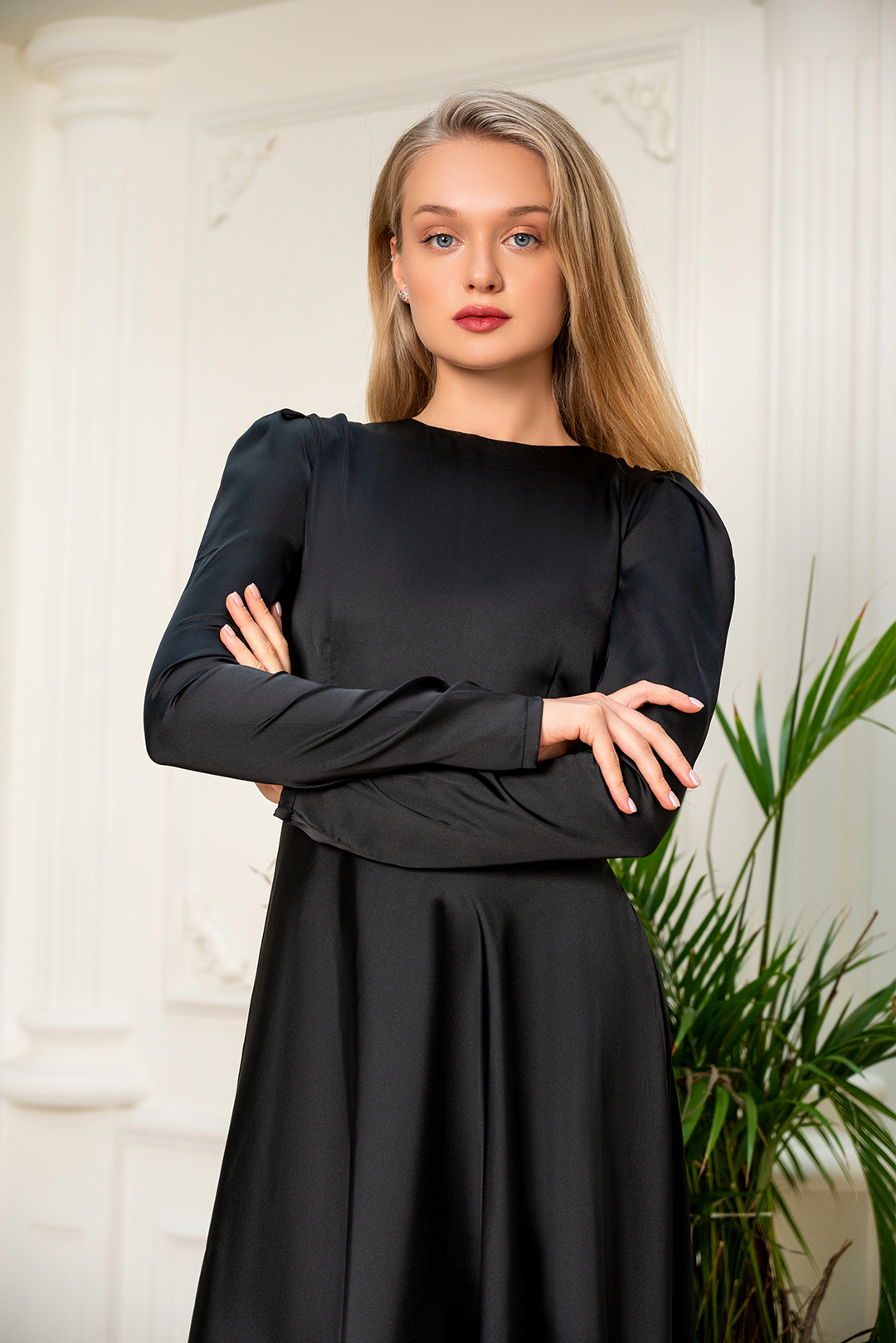 Black Plain Silk Dress Mardaz Fashion