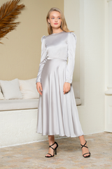 Grey Plain Silk Dress