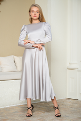 Grey Plain Silk Dress