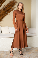Brown Plain Silk Dress