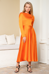 Orange Plain Silk Dress
