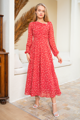 Red Chiffon Printed Dress