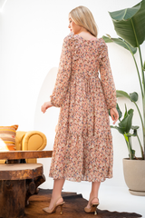 Peach Chiffon Printed Long Maxi Dress