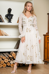 White Chiffon Printed Long Maxi Dress