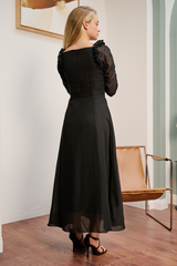 Black Pleated Chiffon Maxi Dress